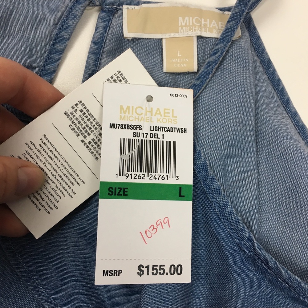 Michael Kors chambray short dress ruffle shoulder - Picture 6 of 7